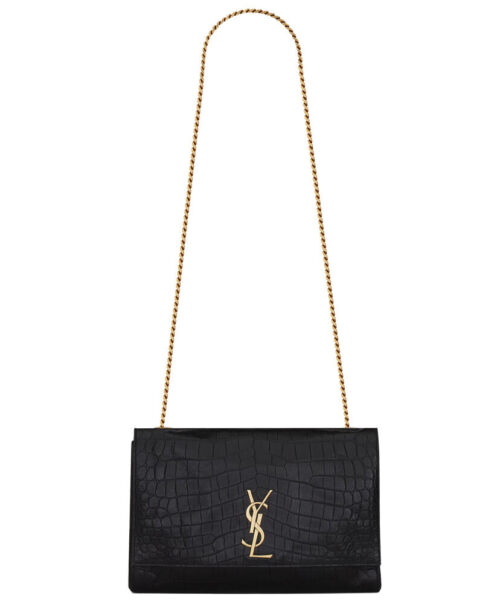 Saint Laurent Reversible Kate Medium In Crocodile-Embossed Leather Black